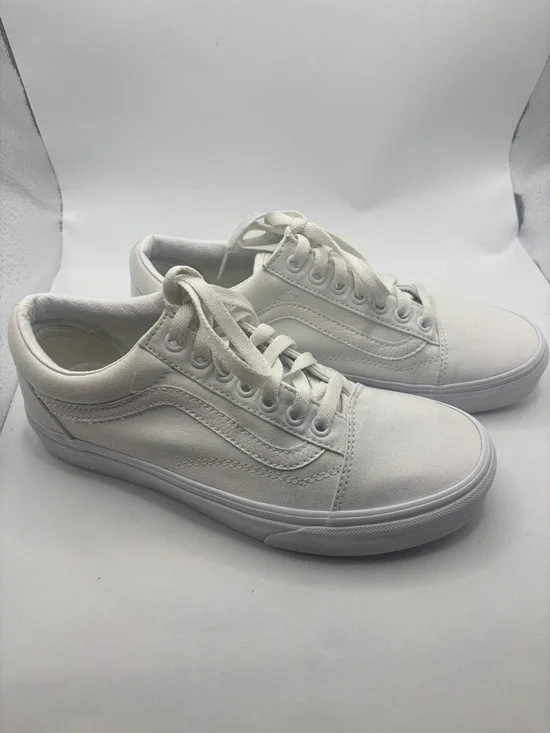 Vans Old Skool True White on White Low top Sneaker SZ 8.5 leather accents casual - Picture 4 of 11